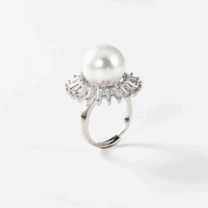 Bague perle de soleil en acier rhodié CHOGAN