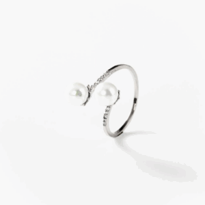 Bague double perle en métal rhodié CHOGAN