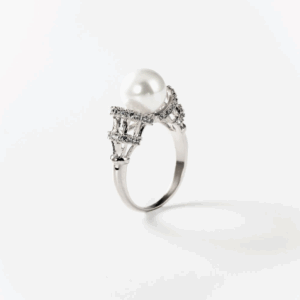 Bague perle et cercles de lumière en métal rhodié CHOGAN