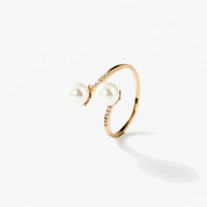 Bague double perle plaquée or 24 carats CHOGAN